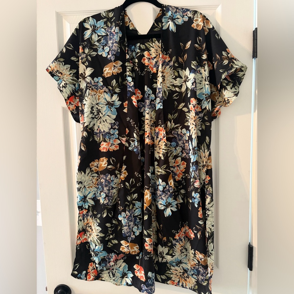 Floral Black Kimono Beach Coverup